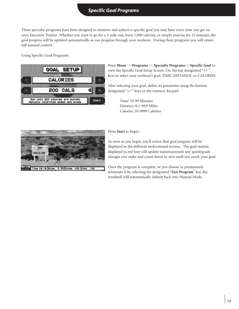 Specific goal programs | Landice 72070 User Manual | Page 19 / 36