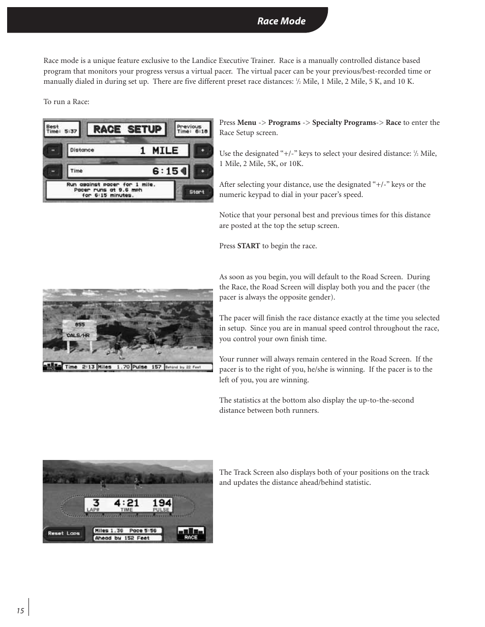 Race mode | Landice 72070 User Manual | Page 20 / 36