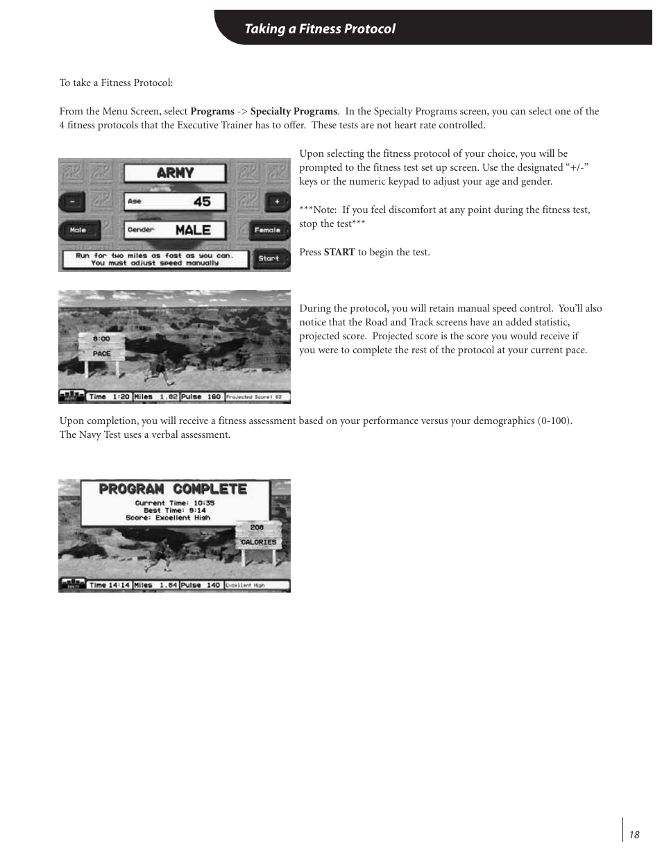 Taking a fitness protocol | Landice 72070 User Manual | Page 23 / 36