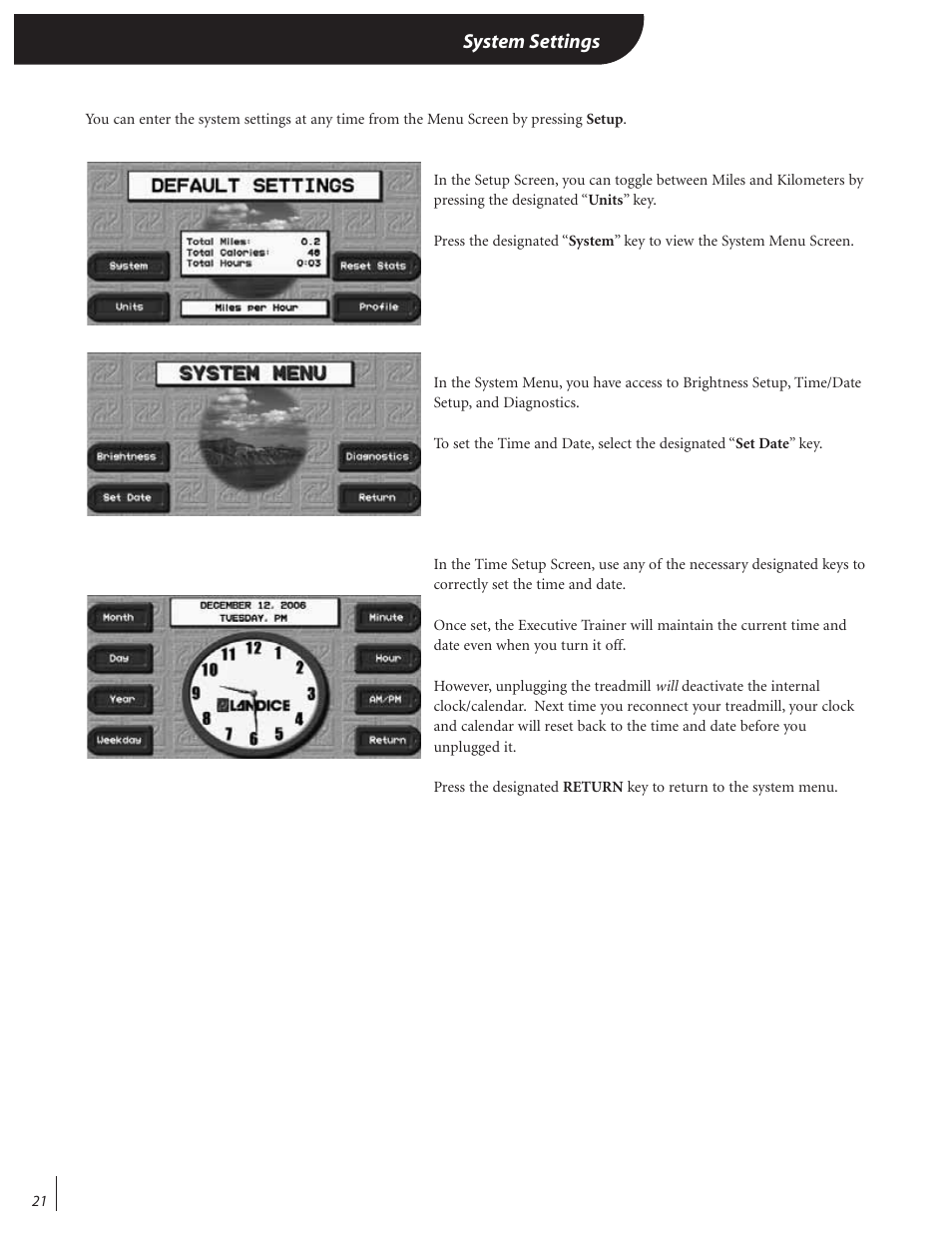 System settings | Landice 72070 User Manual | Page 26 / 36
