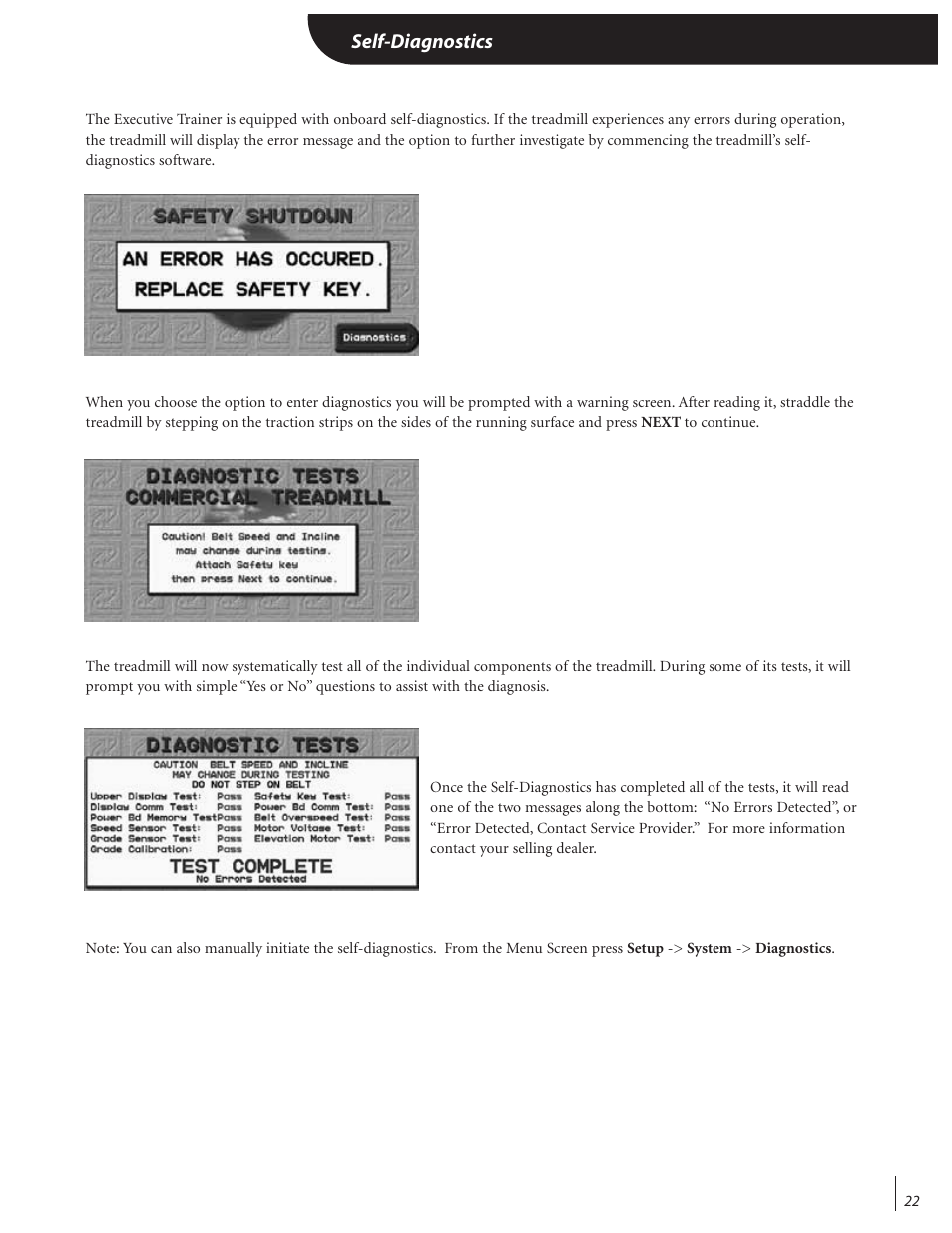 Self-diagnostics | Landice 72070 User Manual | Page 27 / 36