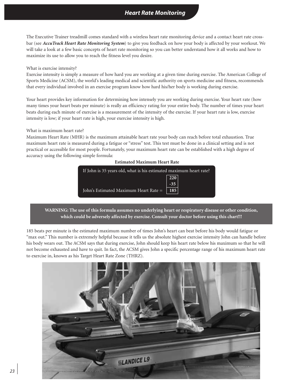 Heart rate monitoring | Landice 72070 User Manual | Page 28 / 36