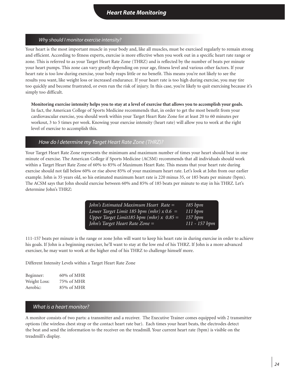 Heart rate monitoring | Landice 72070 User Manual | Page 29 / 36