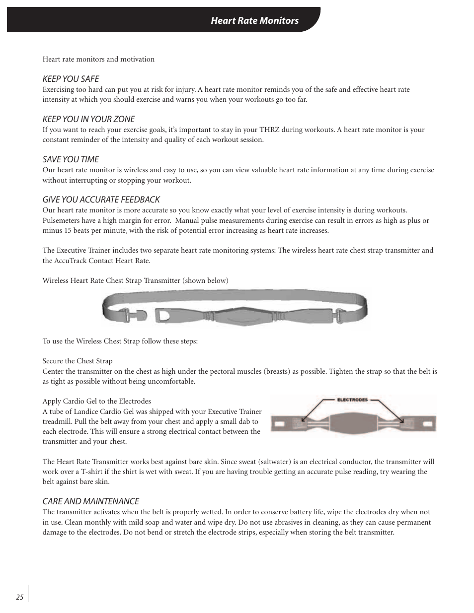 Heart rate monitors | Landice 72070 User Manual | Page 30 / 36