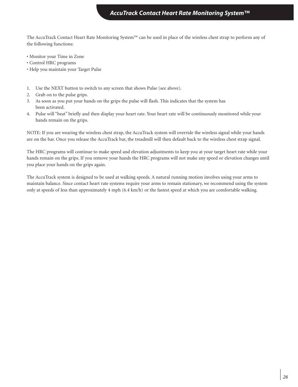 Accutrack contact heart rate monitoring system | Landice 72070 User Manual | Page 31 / 36