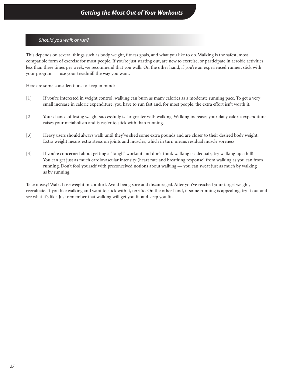 Getting the most out of your workouts | Landice 72070 User Manual | Page 32 / 36