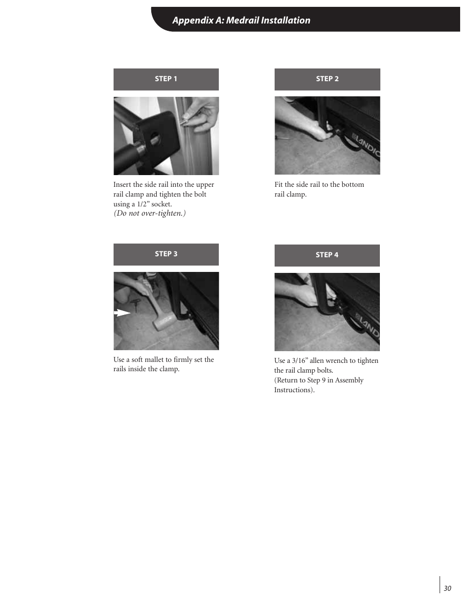 Appendix a: medrail installation | Landice 72070 User Manual | Page 35 / 36