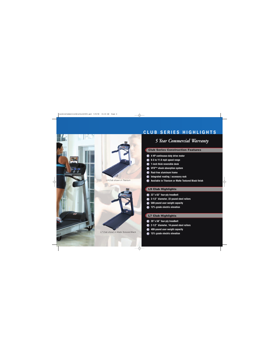 5 year commercial warranty | Landice L9 User Manual | Page 3 / 10