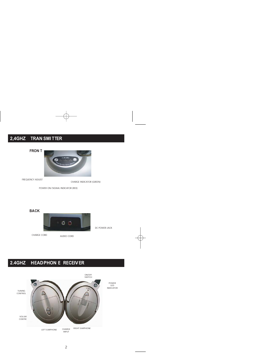 2,4ghz tran smi tter 2.4ghz headphon e receiv er, Fron t back | LTB Audio Systems LTB-WRST User Manual | Page 9 / 10