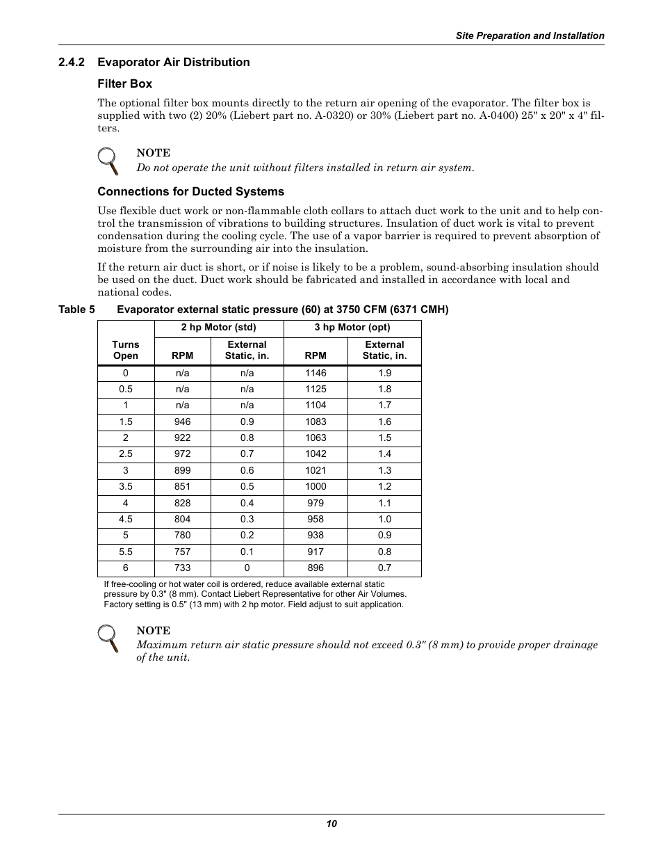 2 evaporator air distribution, Filter box, Connections for ducted systems | Evaporator air distribution, Table 5 | Liebert 50 & 60Hz User Manual | Page 18 / 72