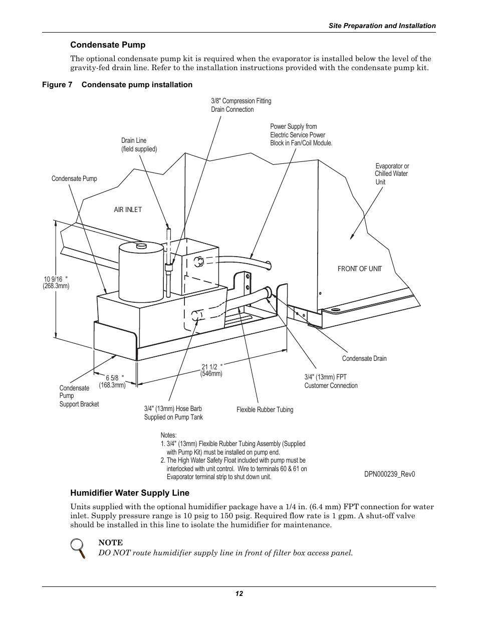 Condensate pump, Figure 7 condensate pump installation, Humidifier water supply line | Figure 7, Condensate pump installation | Liebert 50 & 60Hz User Manual | Page 20 / 72