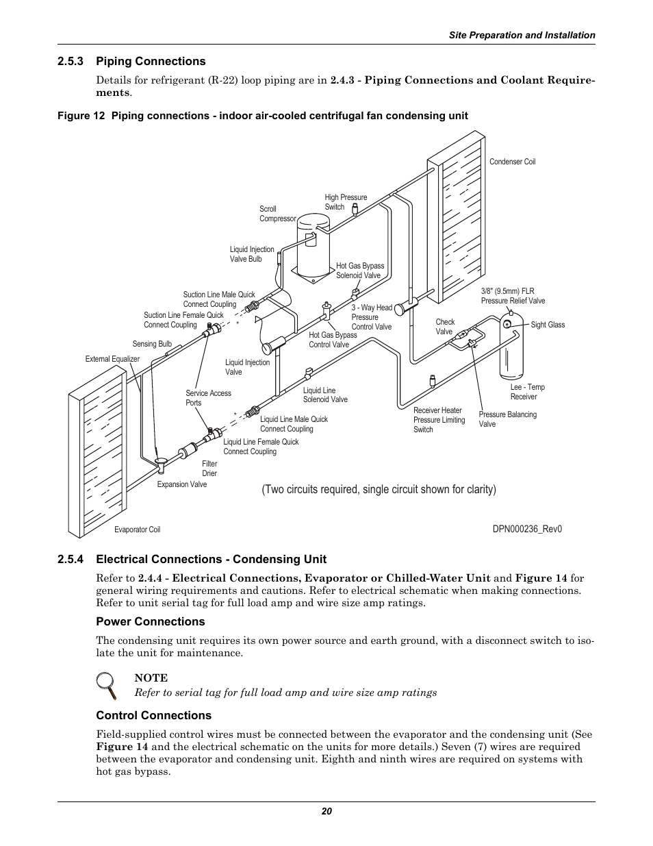 3 piping connections, 4 electrical connections - condensing unit, Power connections | Control connections, Piping connections, Electrical connections - condensing unit | Liebert 50 & 60Hz User Manual | Page 28 / 72