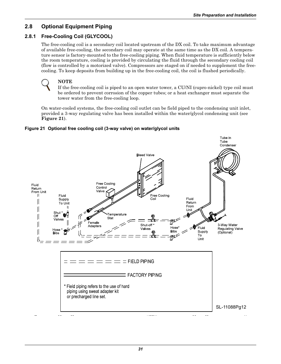 8 optional equipment piping, 1 free-cooling coil (glycool), Optional equipment piping | Free-cooling coil (glycool) | Liebert 50 & 60Hz User Manual | Page 39 / 72