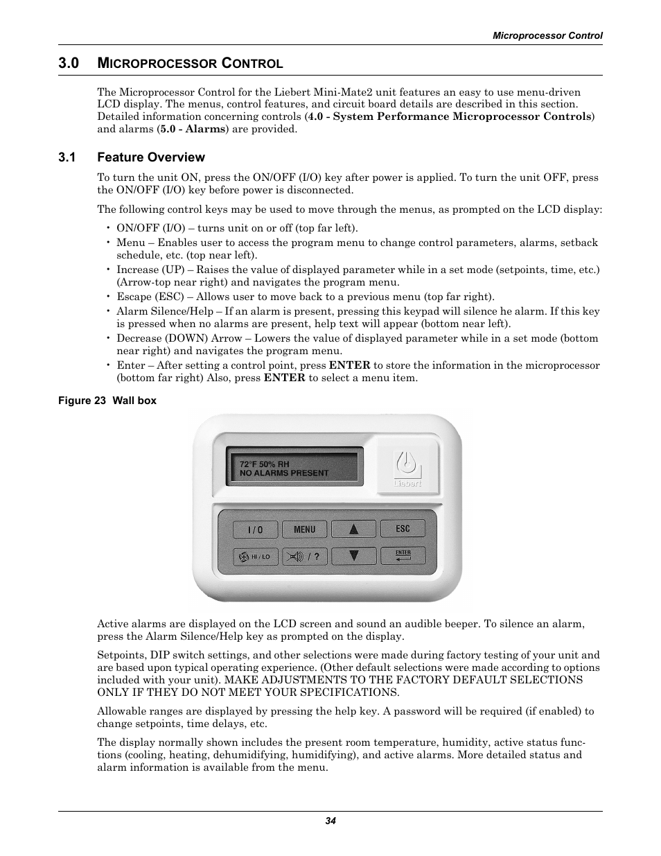 0 microprocessor control, 1 feature overview, Figure 23 wall box | Icroprocessor, Ontrol, Feature overview | Liebert 50 & 60Hz User Manual | Page 42 / 72