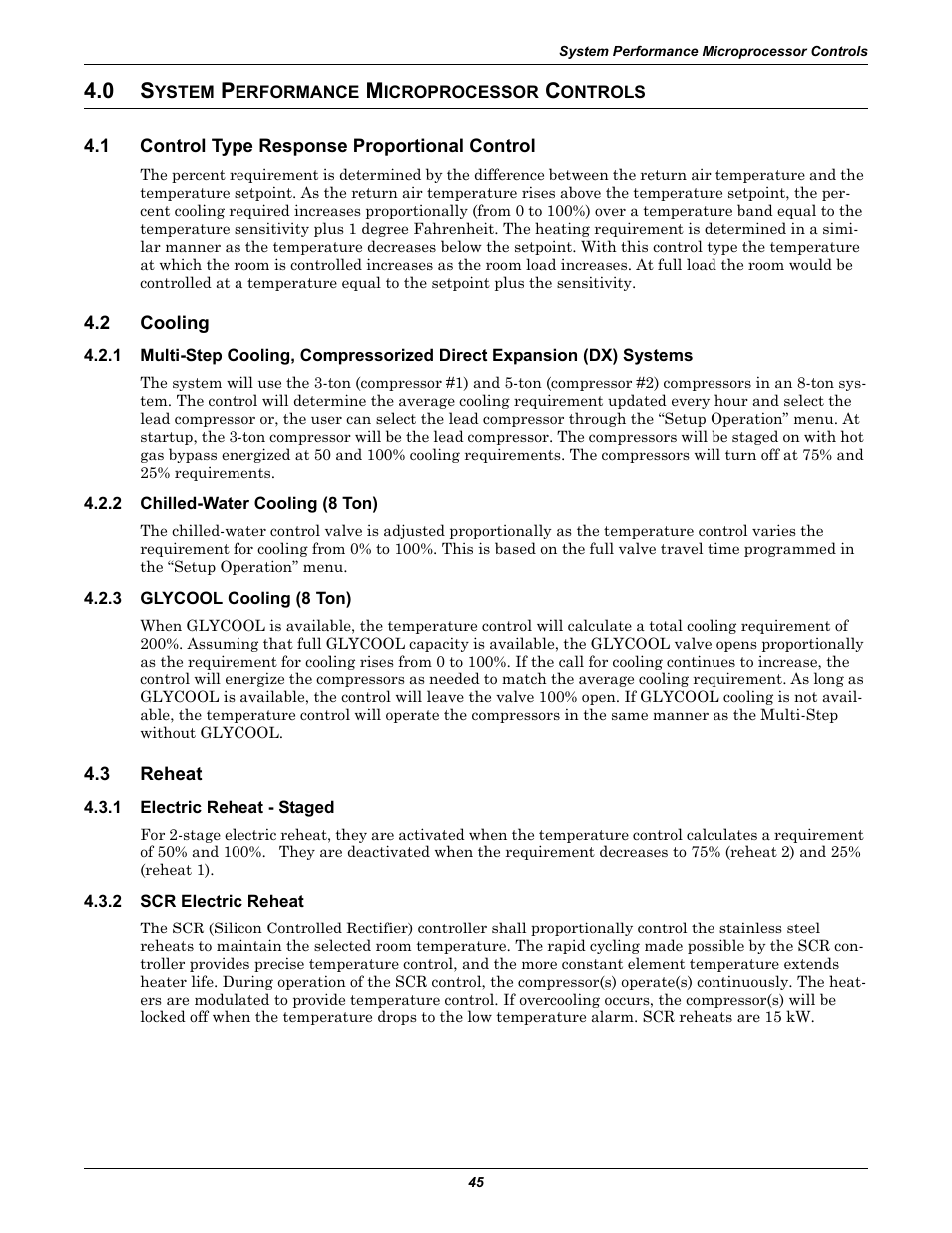 0 system performance microprocessor controls, 1 control type response proportional control, 2 cooling | 2 chilled-water cooling (8 ton), 3 glycool cooling (8 ton), 3 reheat, 1 electric reheat - staged, 2 scr electric reheat, Ystem, Erformance | Liebert 50 & 60Hz User Manual | Page 53 / 72