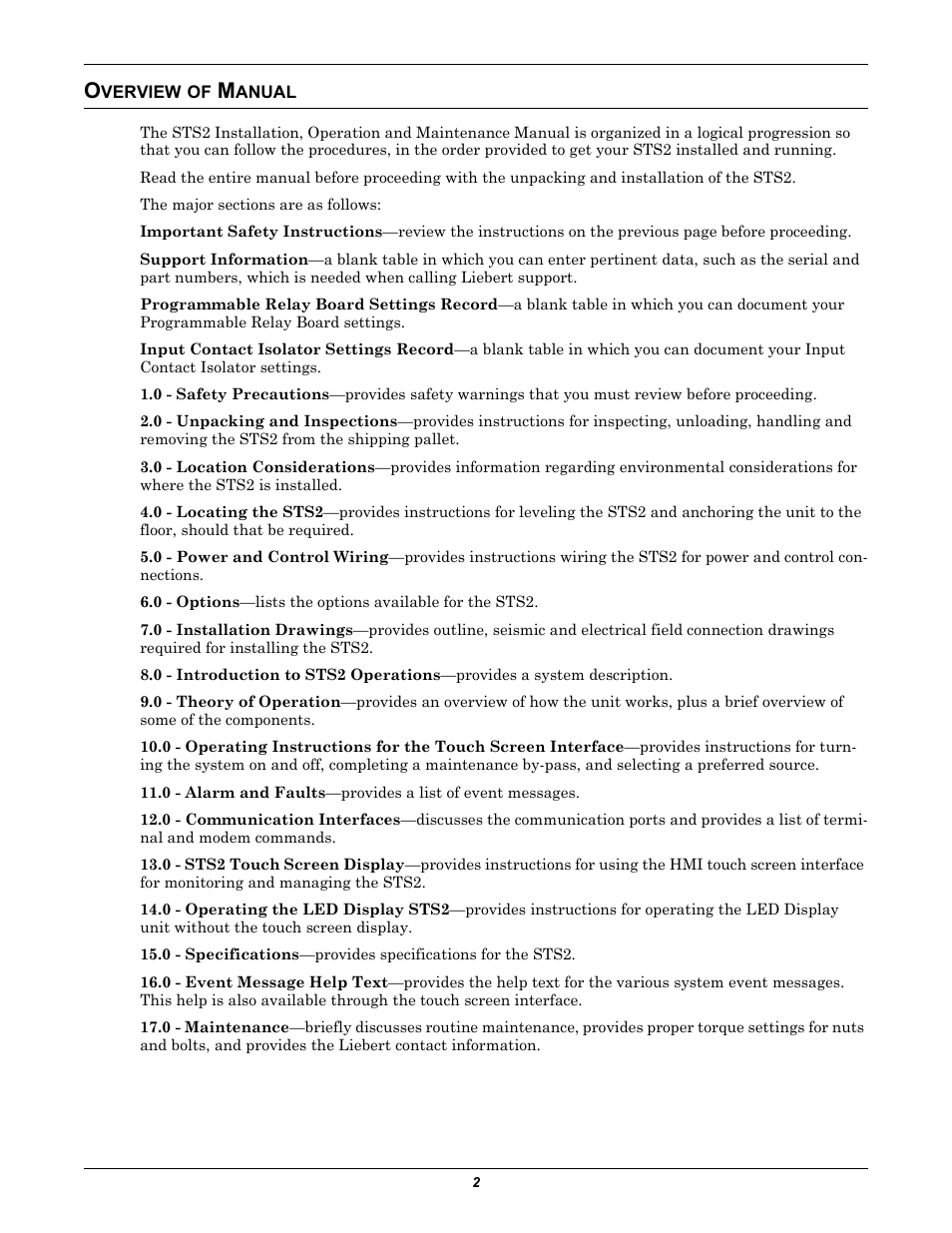 Overview of manual, Verview, Anual | Liebert POWER PROTECTION STATIC TRANSFER SWITCH User Manual | Page 10 / 152