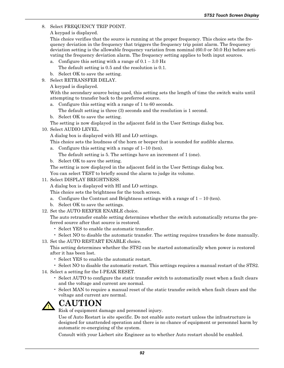 Caution | Liebert POWER PROTECTION STATIC TRANSFER SWITCH User Manual | Page 100 / 152