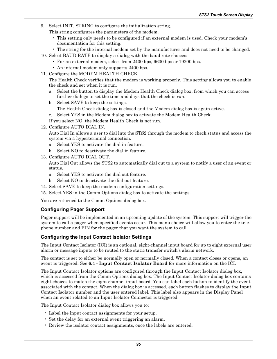 Configuring the input contact isolator settings, Configuring the input contact isolator | Liebert POWER PROTECTION STATIC TRANSFER SWITCH User Manual | Page 103 / 152