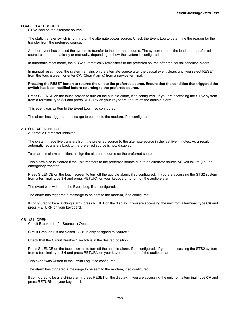 Liebert POWER PROTECTION STATIC TRANSFER SWITCH User Manual | Page 137 / 152