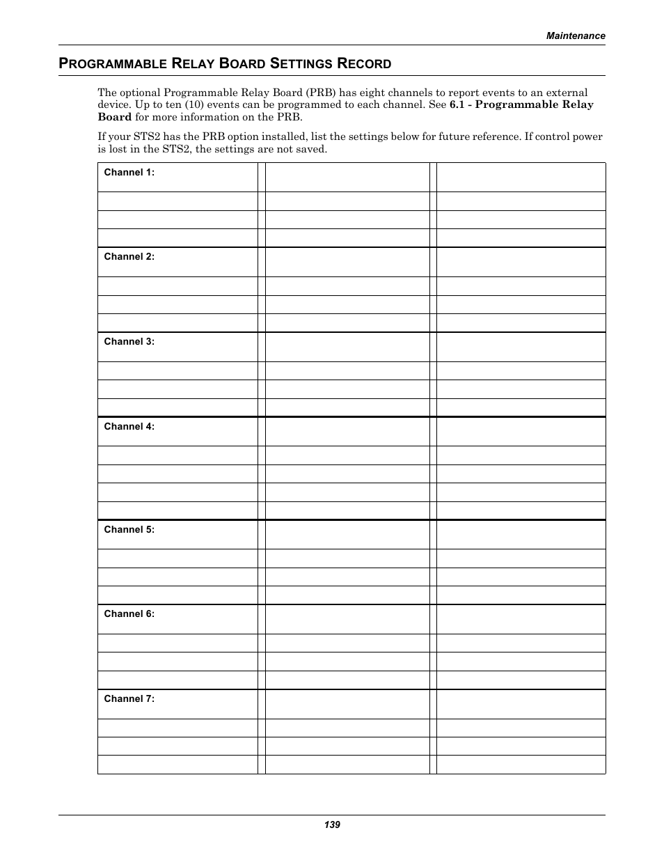 Programmable relay board settings record, Rogrammable, Elay | Oard, Ettings, Ecord | Liebert POWER PROTECTION STATIC TRANSFER SWITCH User Manual | Page 147 / 152