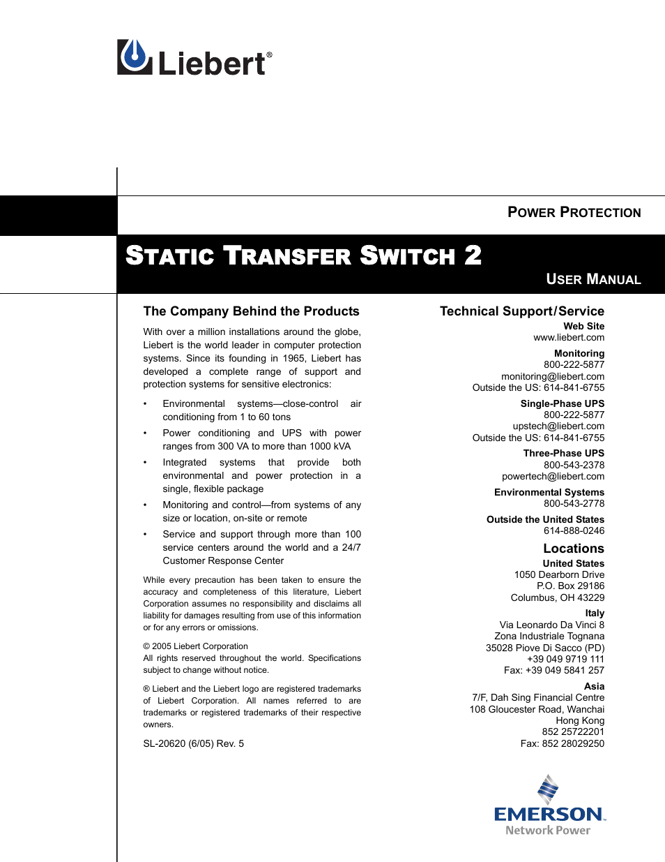 Tatic, Ransfer, Witch | Liebert POWER PROTECTION STATIC TRANSFER SWITCH User Manual | Page 152 / 152