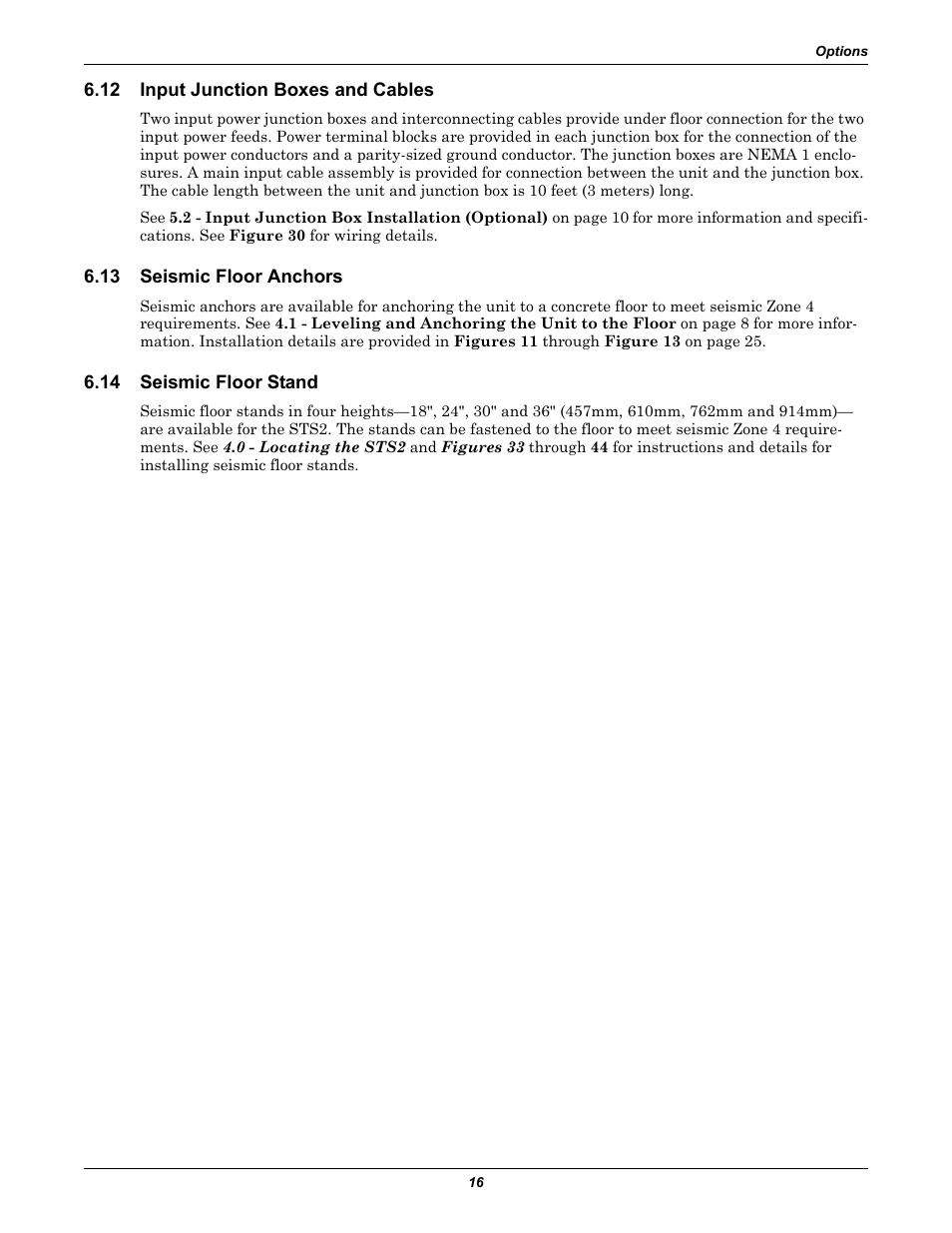 12 input junction boxes and cables, 13 seismic floor anchors, 14 seismic floor stand | Input junction boxes and cables, Seismic floor anchors, Seismic floor stand | Liebert POWER PROTECTION STATIC TRANSFER SWITCH User Manual | Page 24 / 152