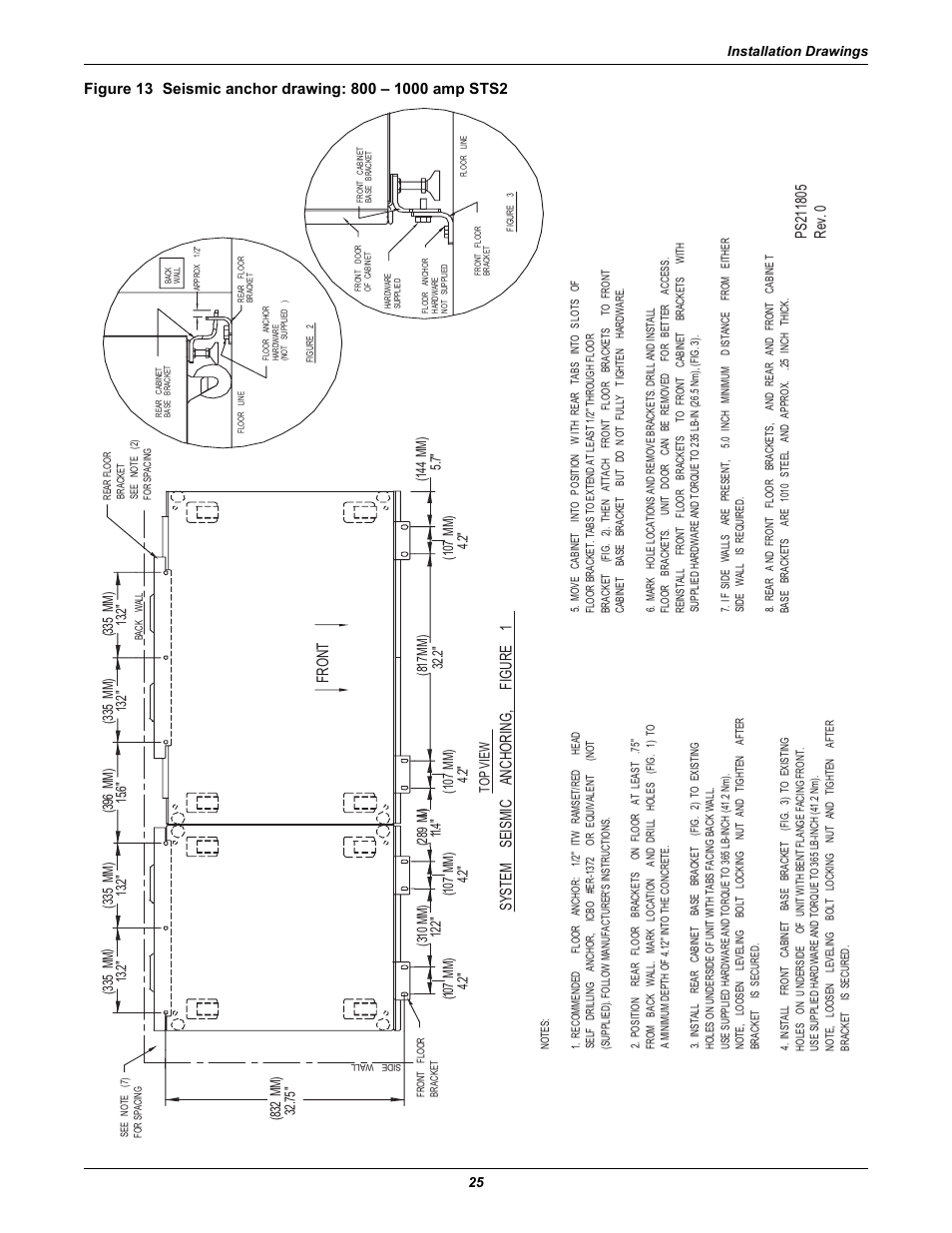 System seismic anchoring, figure 1, Front | Liebert POWER PROTECTION STATIC TRANSFER SWITCH User Manual | Page 33 / 152