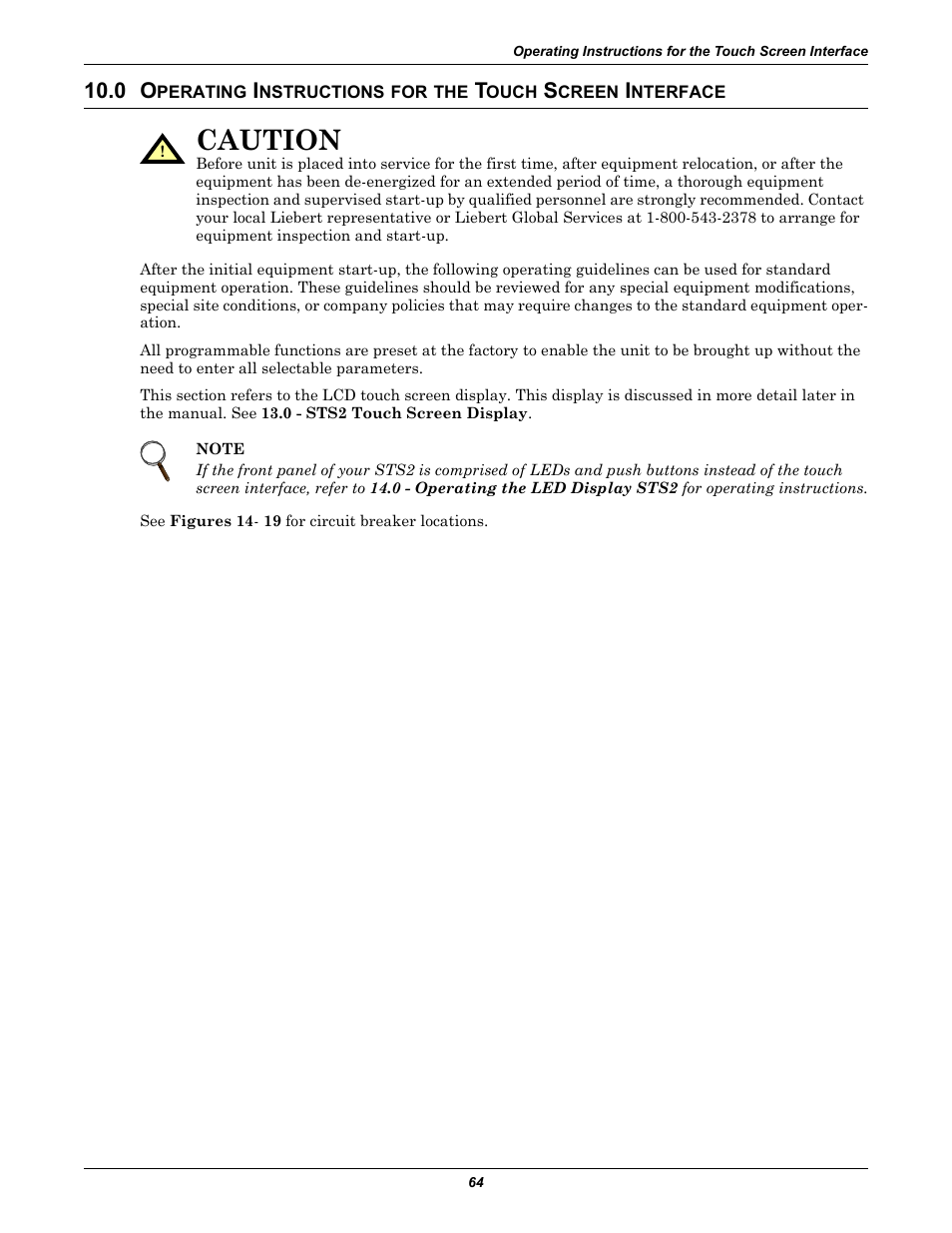 Perating, Nstructions, Ouch | Creen, Nterface, Caution | Liebert POWER PROTECTION STATIC TRANSFER SWITCH User Manual | Page 72 / 152