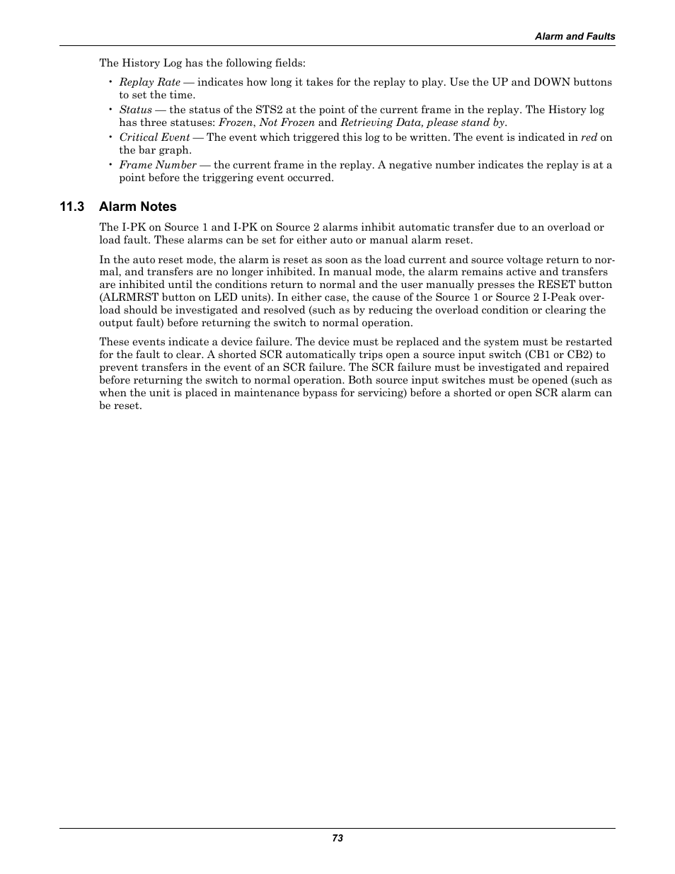 3 alarm notes, Alarm notes | Liebert POWER PROTECTION STATIC TRANSFER SWITCH User Manual | Page 81 / 152