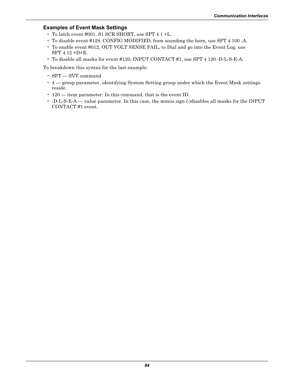 Examples of event mask settings | Liebert POWER PROTECTION STATIC TRANSFER SWITCH User Manual | Page 92 / 152