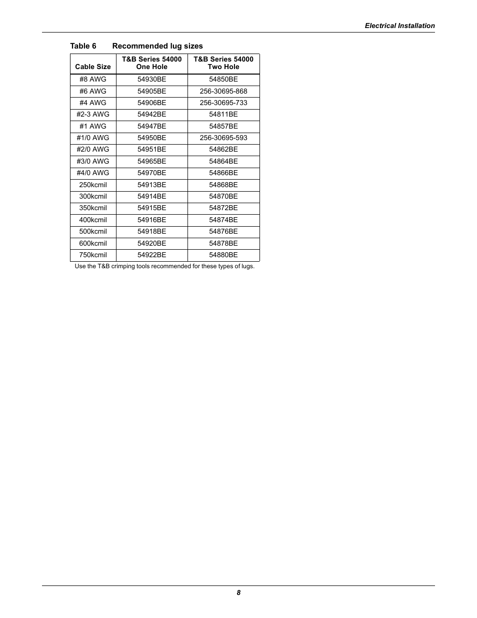 Table 6 recommended lug sizes, Table 6, Recommended lug sizes | Liebert Ship-Ahead Input/Output Cabinet NXL User Manual | Page 12 / 20