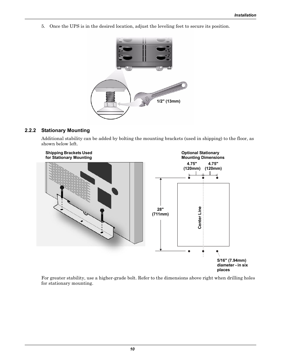 2 stationary mounting, Stationary mounting | Liebert NfinityTM User Manual | Page 14 / 44