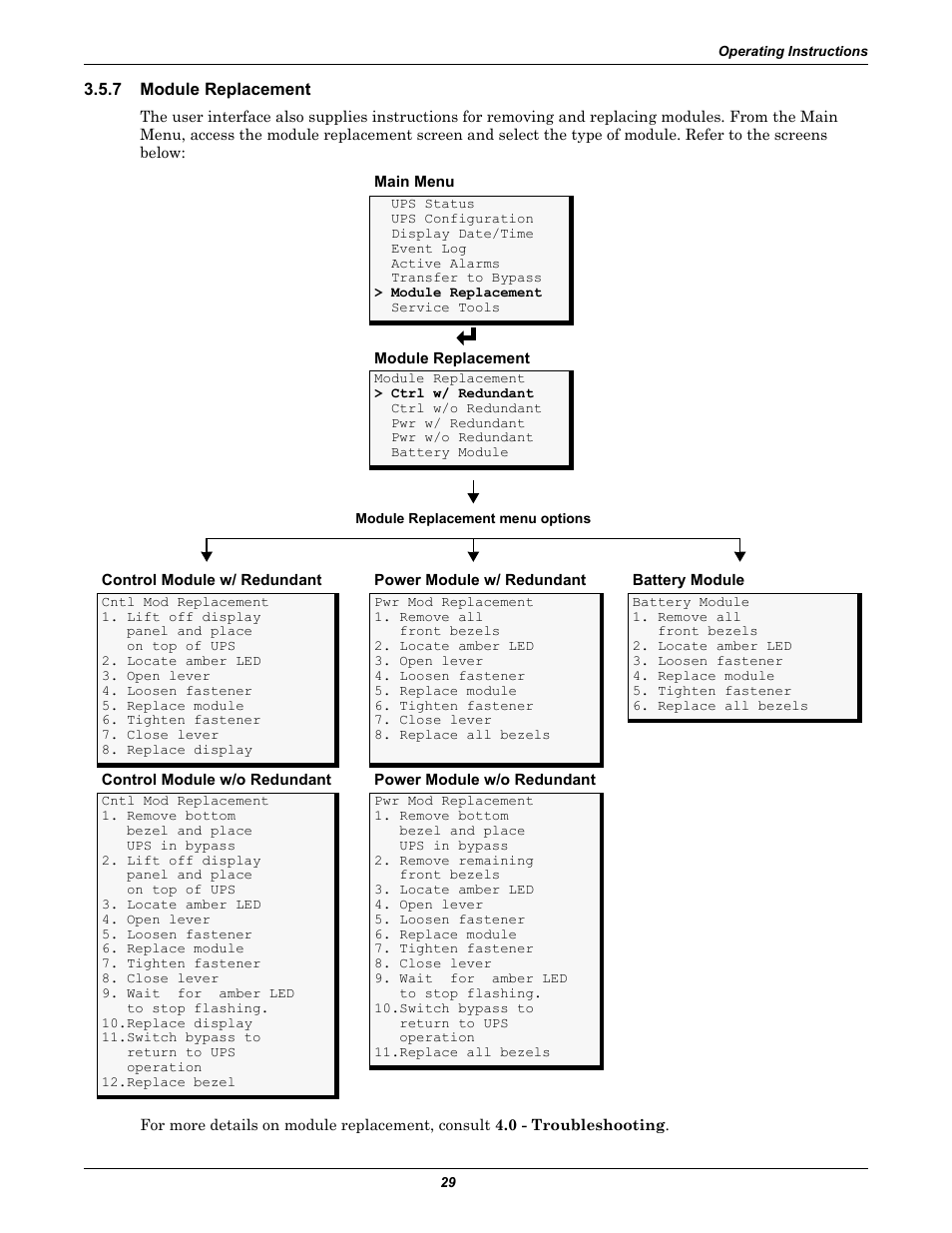 7 module replacement, Module replacement | Liebert NfinityTM User Manual | Page 33 / 44