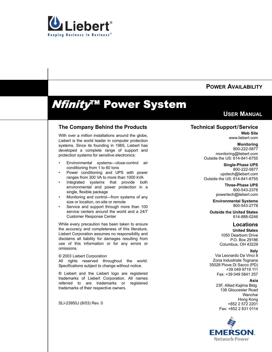 Nfinity, Power system | Liebert NfinityTM User Manual | Page 44 / 44