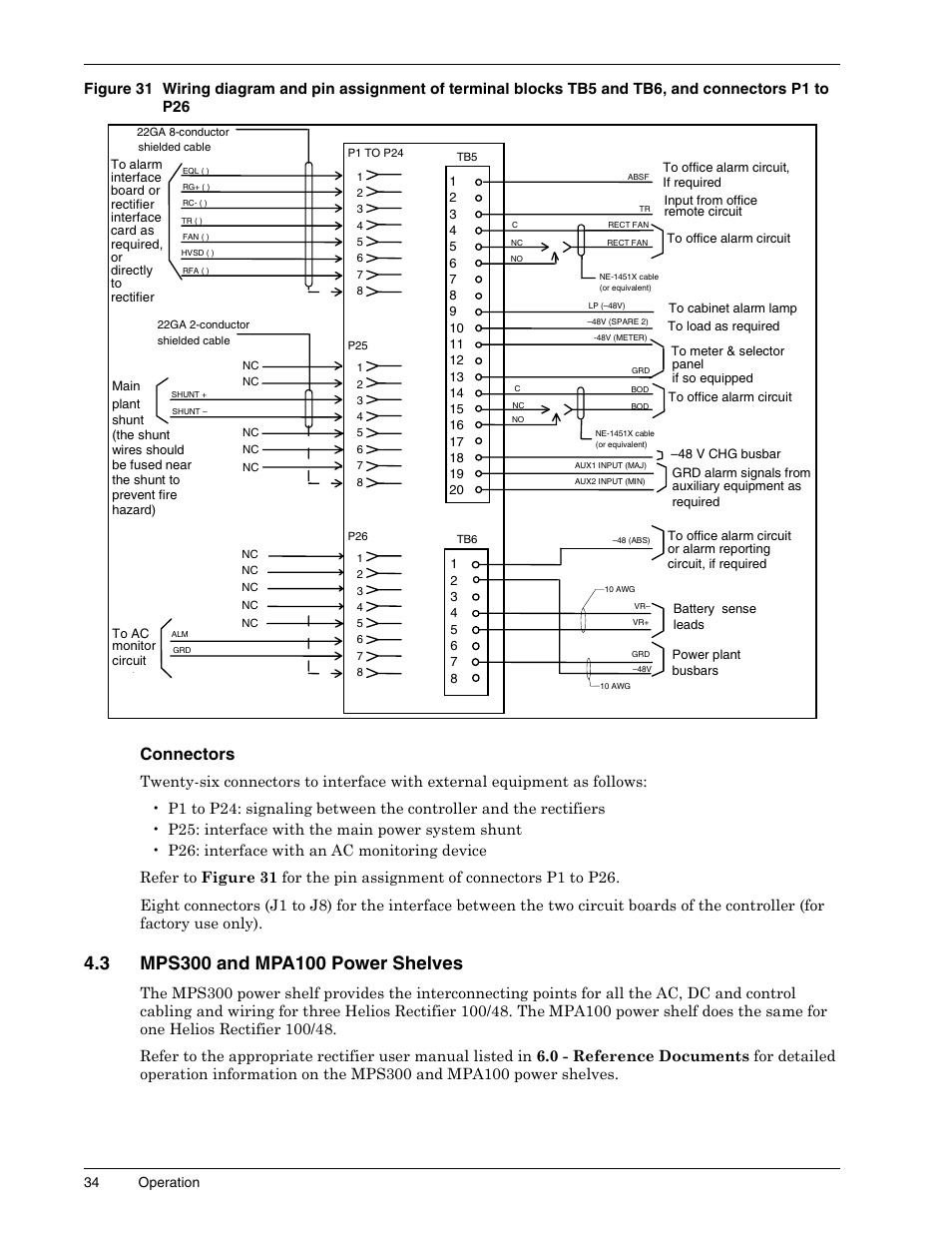 Connectors, 3 mps300 and mpa100 power shelves, Mps300 and mpa100 power shelves | Connectors p1 to p26 | Liebert 1500 User Manual | Page 40 / 59