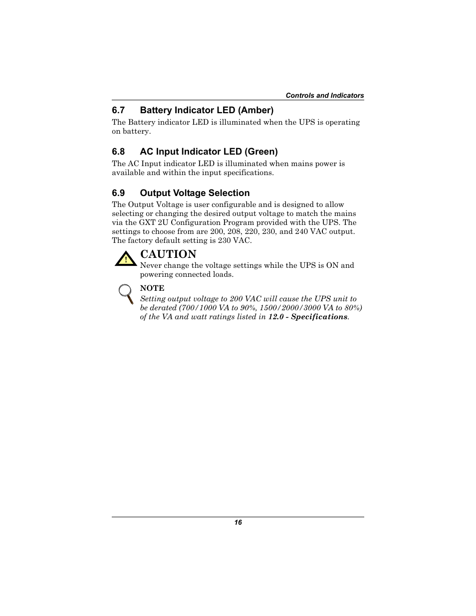 7 battery indicator led (amber), 8 ac input indicator led (green), 9 output voltage selection | Battery indicator led (amber), Ac input indicator led (green), Output voltage selection, Caution | Liebert 230V User Manual | Page 20 / 40