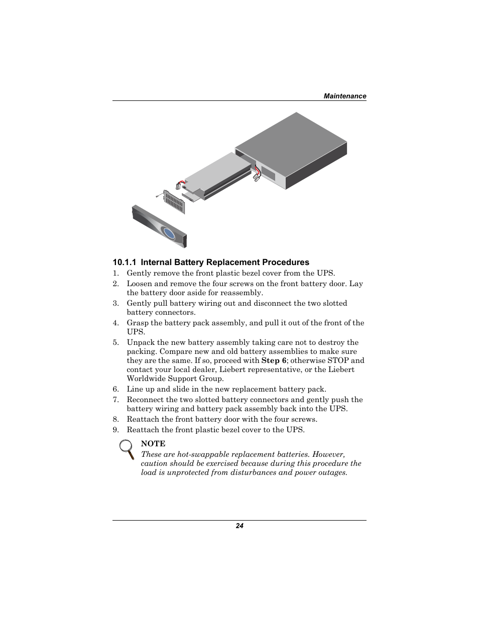 1 internal battery replacement procedures | Liebert 230V User Manual | Page 28 / 40