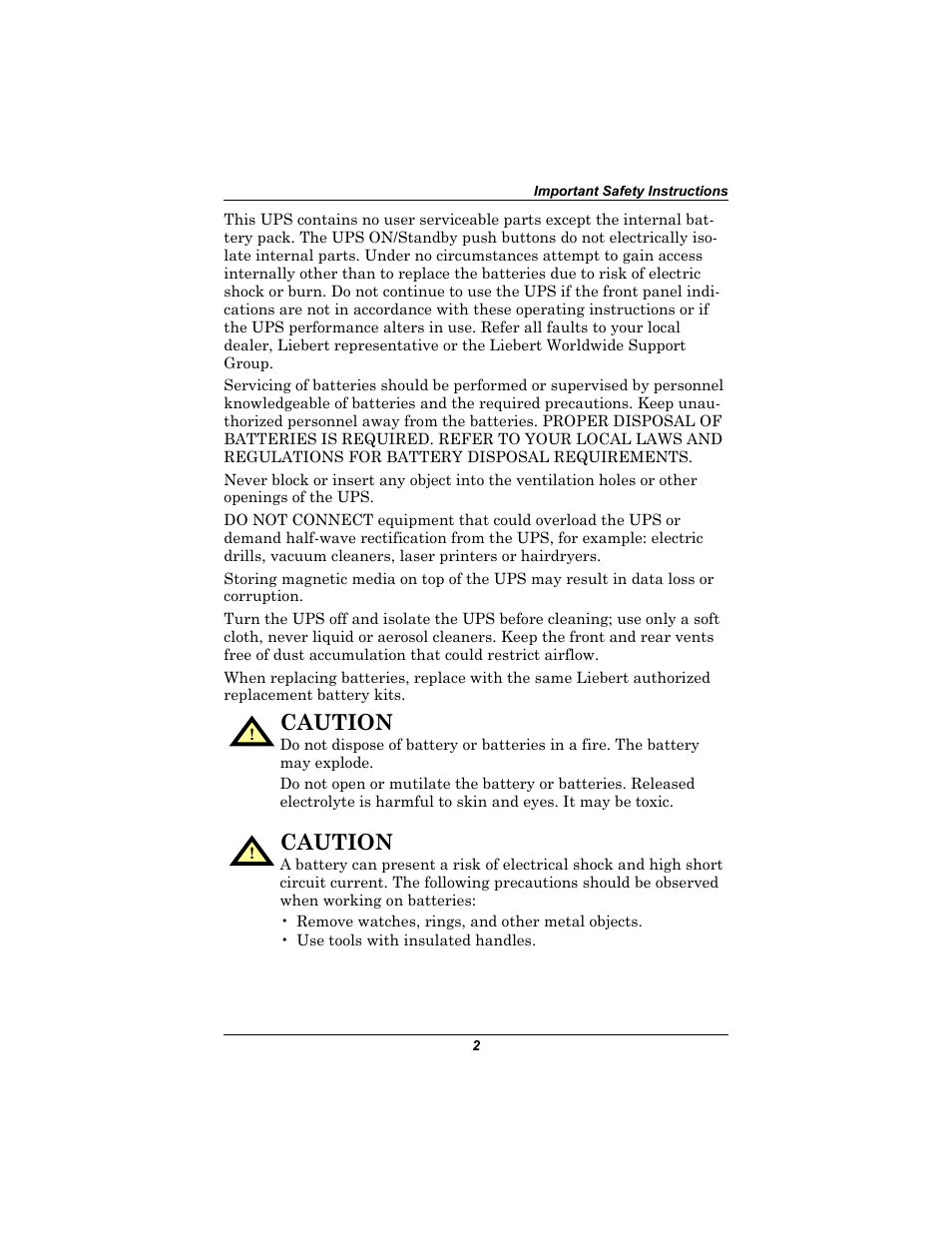 Caution | Liebert 230V User Manual | Page 6 / 40