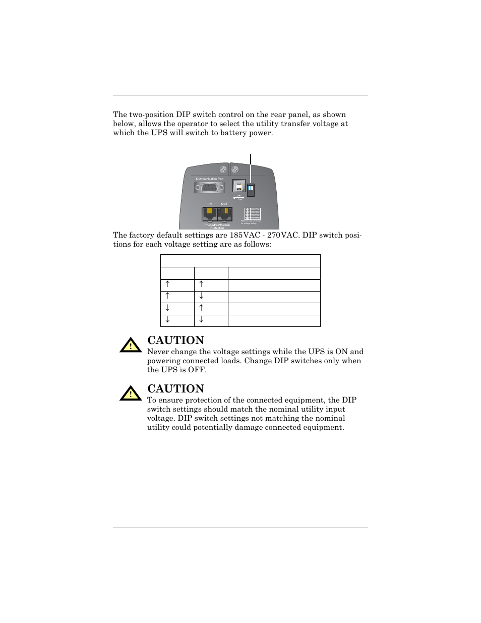Caution, Transfer voltage selectors (dip switches) | Liebert PSP User Manual | Page 17 / 32