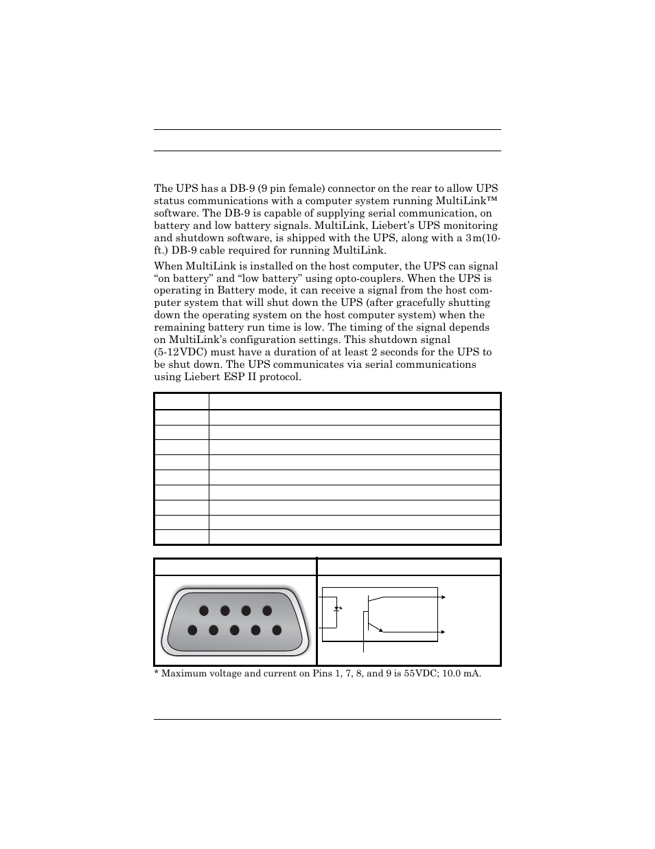 Db-9 connector | Liebert PSP User Manual | Page 20 / 32
