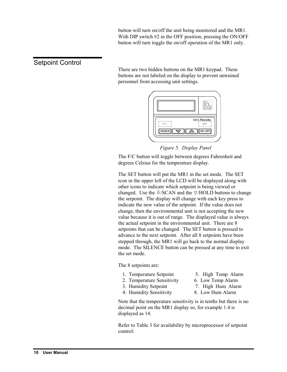 Setpoint control, Figure 5. display panel | Liebert MR1 User Manual | Page 15 / 19