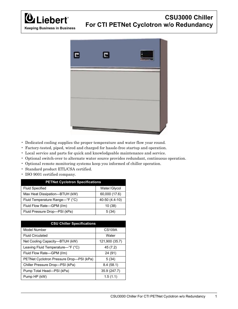 Liebert CSU3000 User Manual | 2 pages