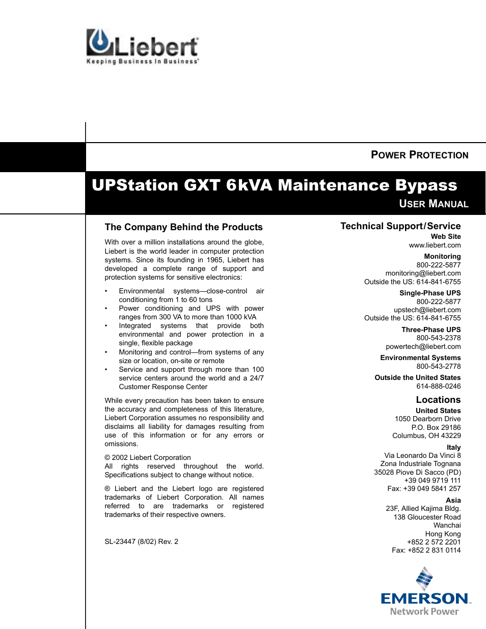Upstation gxt 6kva maintenance bypass | Liebert UPStation GXT User Manual | Page 20 / 20