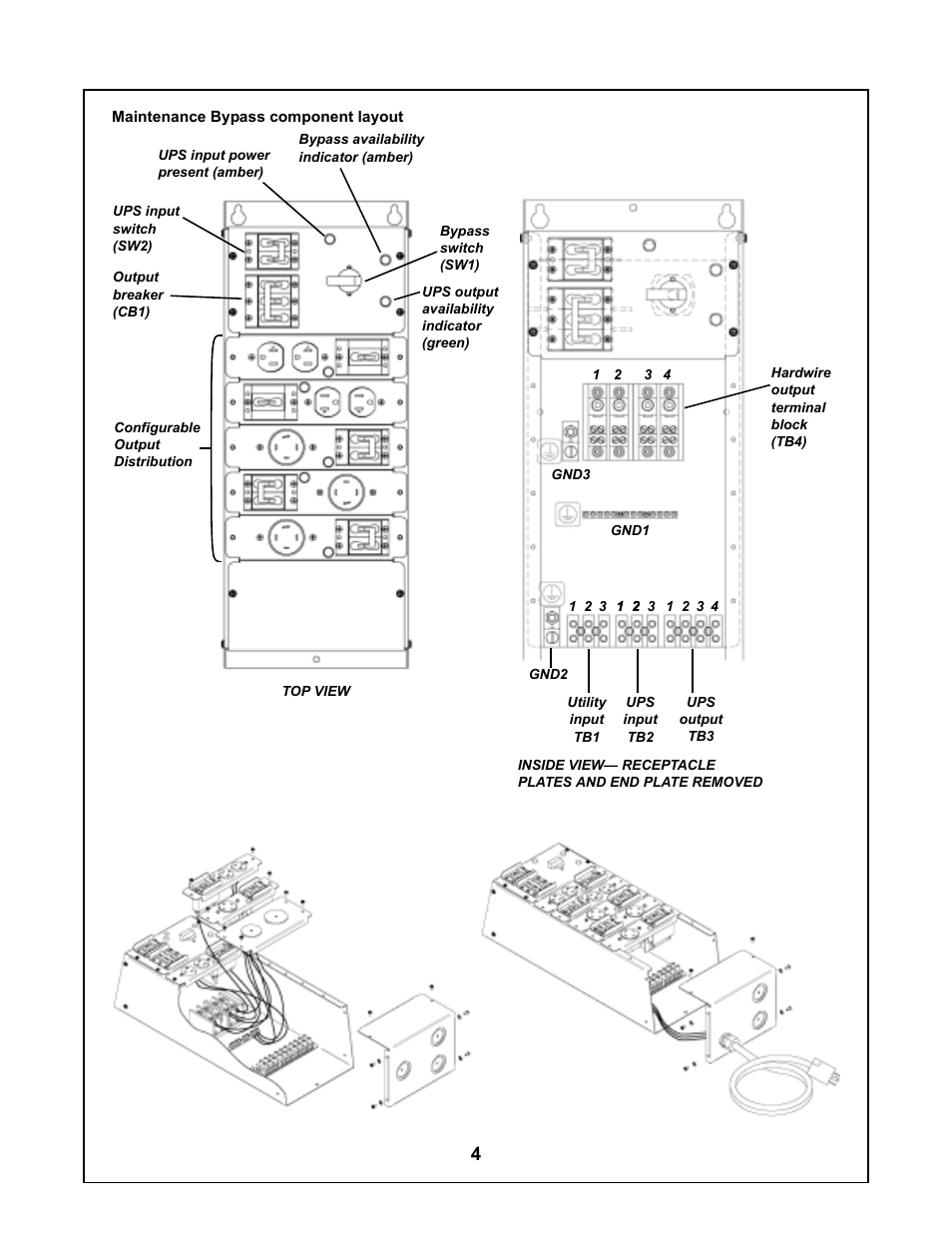 Maintenance bypass component layout | Liebert UPStation GXT User Manual | Page 8 / 20