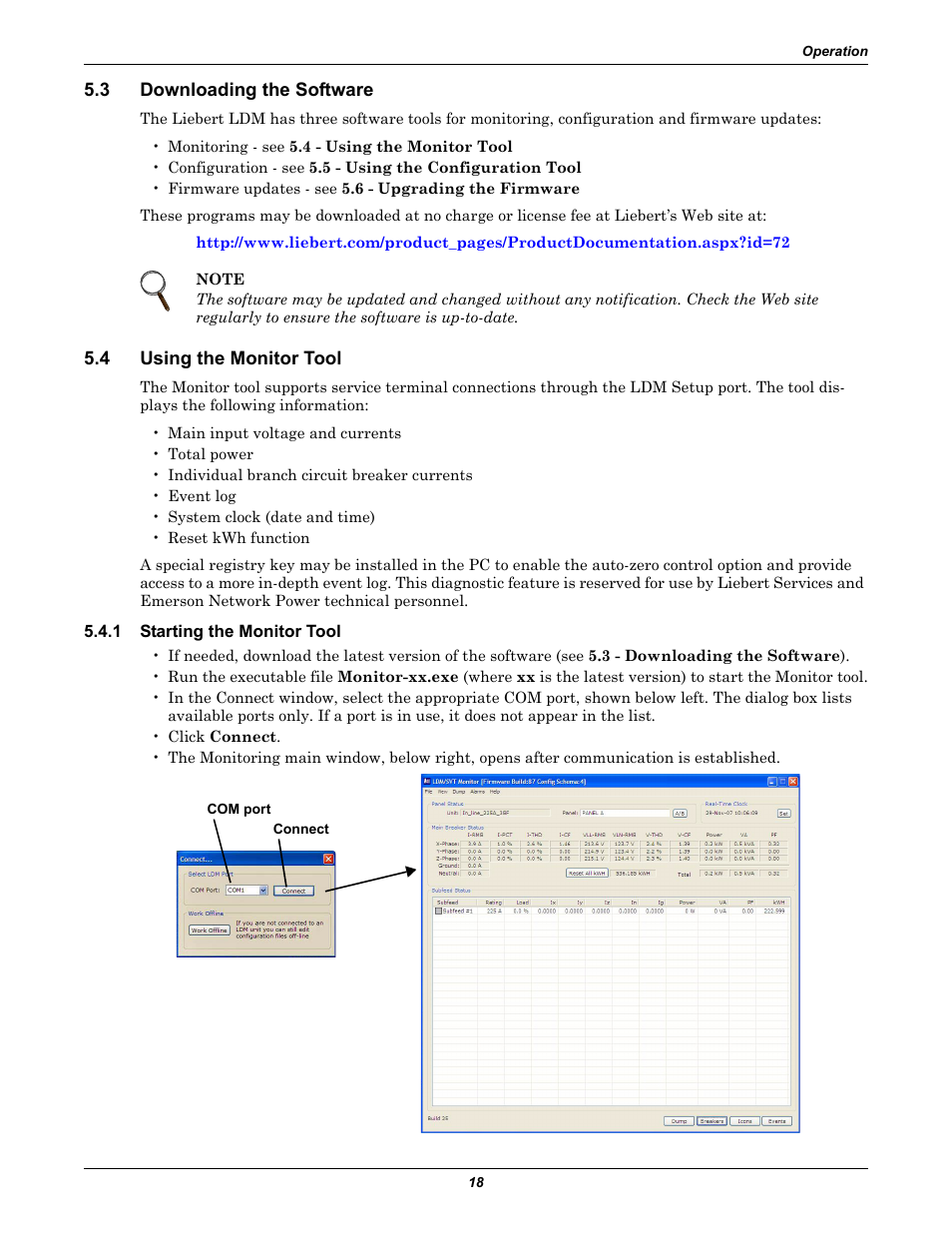 3 downloading the software, 4 using the monitor tool, 1 starting the monitor tool | Downloading the software, Using the monitor tool, Starting the monitor tool, 3 - downloading the software, In 5.4 - using the monitor tool | Liebert Distribution Monitoring LDM User Manual | Page 22 / 40