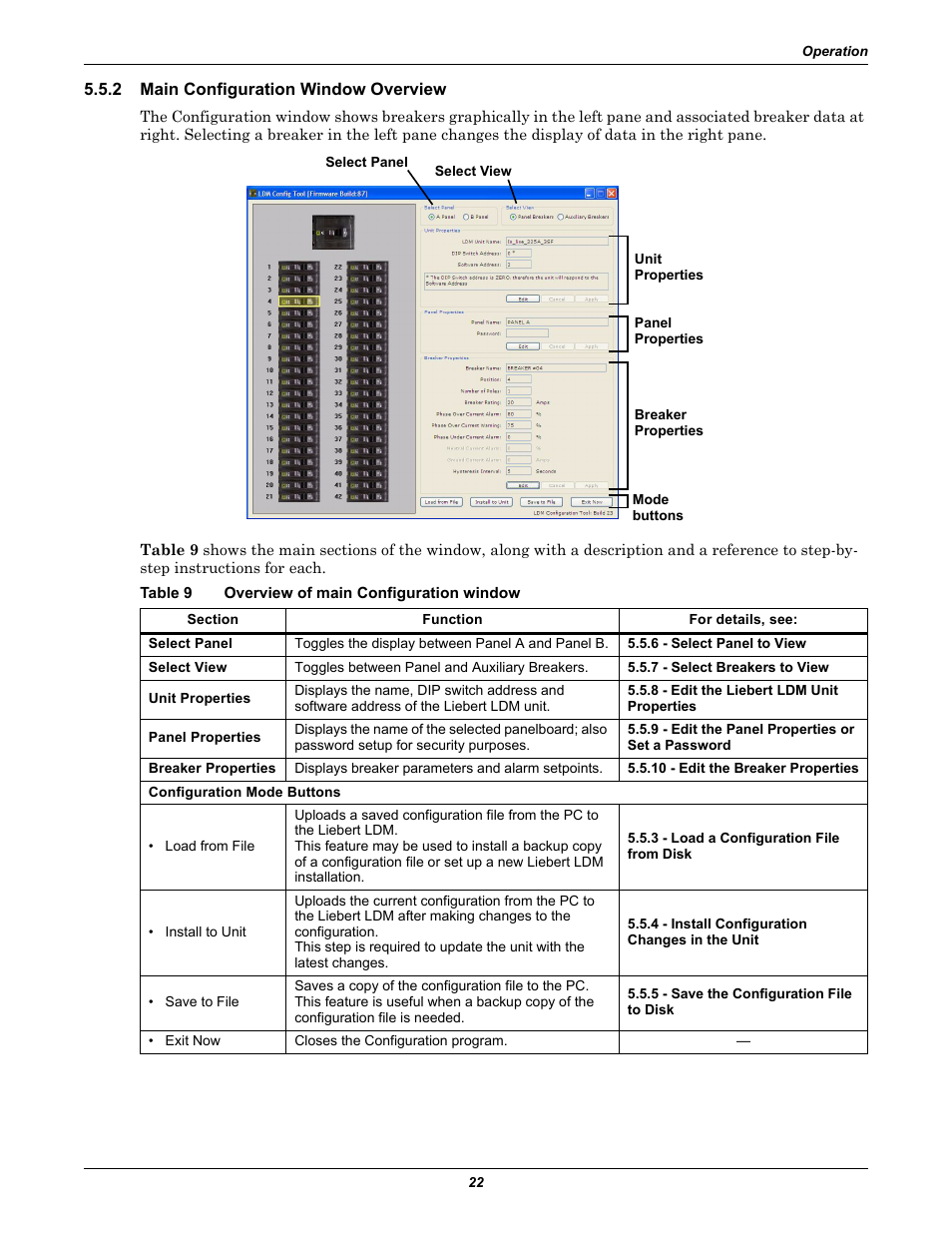 2 main configuration window overview, Table 9 overview of main configuration window, Main configuration window overview | Table 9, Overview of main configuration window, 2 - main configuration window overview | Liebert Distribution Monitoring LDM User Manual | Page 26 / 40