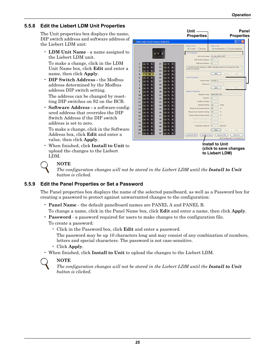 8 edit the liebert ldm unit properties, 9 edit the panel properties or set a password, Edit the liebert ldm unit properties | Edit the panel properties or set a password, 8 - edit the liebert ldm unit, Properties, 9 - edit the panel properties or, Set a password | Liebert Distribution Monitoring LDM User Manual | Page 29 / 40