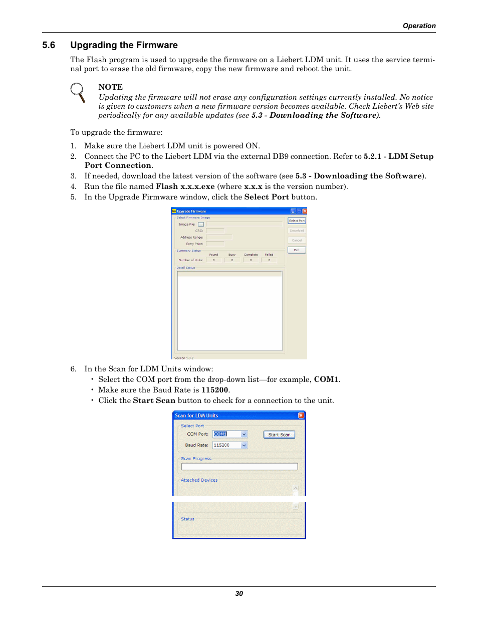 6 upgrading the firmware, Upgrading the firmware, Irmware updates - see 5.6 - upgrading the firmware | Liebert Distribution Monitoring LDM User Manual | Page 34 / 40