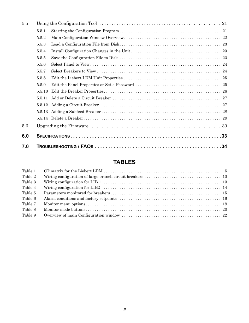 Tables | Liebert Distribution Monitoring LDM User Manual | Page 4 / 40