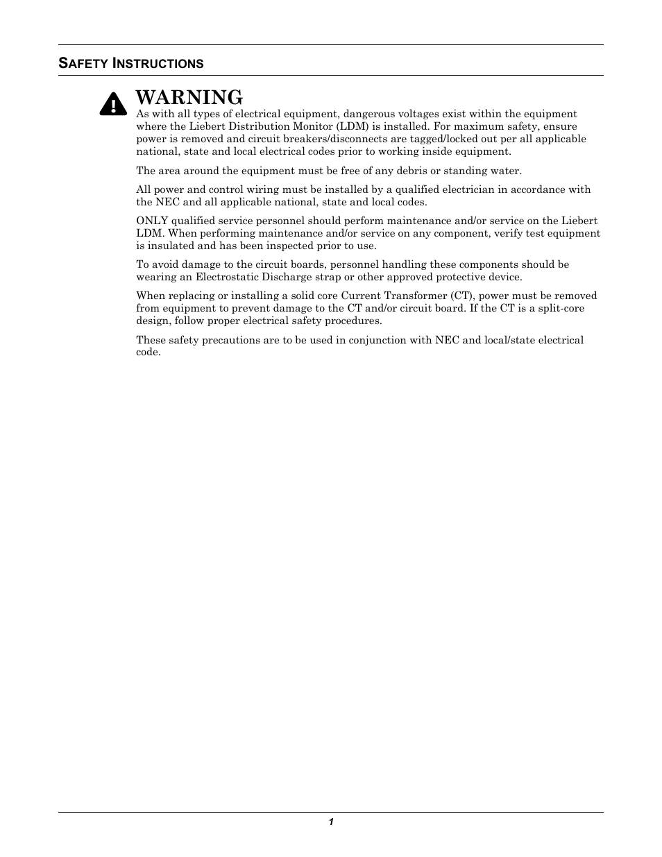 Safety instructions, Afety, Nstructions | Warning | Liebert Distribution Monitoring LDM User Manual | Page 5 / 40